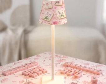 Mahjong Table Lamp, Rechargeable Cordless LED Desk Light, Pink Mahjong Decor, Game Night Lighting, Game Room Decor Gift