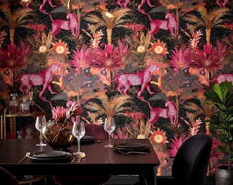 Pink & Gold Leopard Peel and Stick Tapete Dschungeltier Tropischer Wald Wandbild Einzigartiger Funky Gepard Kontaktpapier