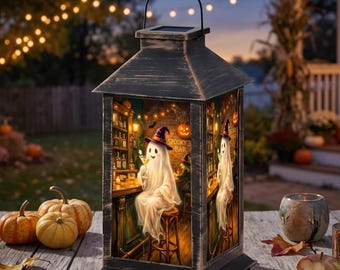 Halloween Solar Lantern Outdoor Decor, Spooky Ghost Bar Light, Vintage Hanging Garden Lantern, Cocktail Party Decor, Witchy Halloween Gift