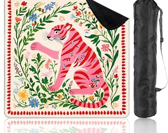 Tapis de mahjong tigre et chinoiseries preppy avec sac de rangement tapis de table de jeu en mosaïque floral tigre rose nuit de jeu cadeau pour les joueurs ou les hôtes