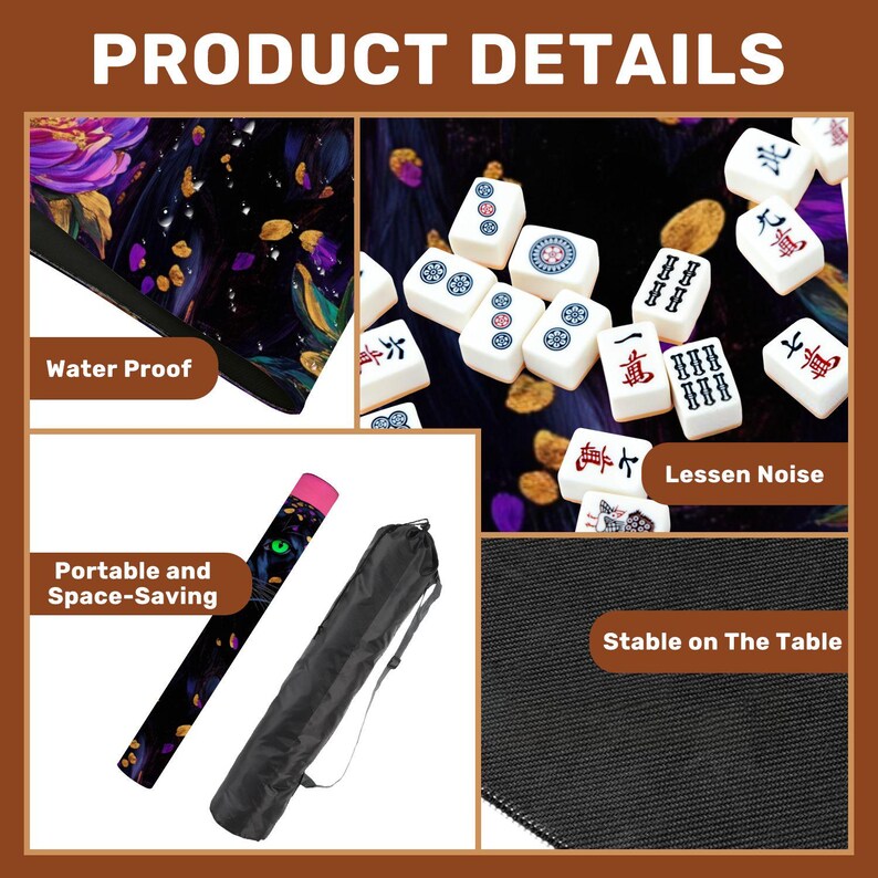 May include: Image of a Mahjong set with tiles featuring Chinese characters and symbols. The set includes a black carrying case and a black mat. The mat is water-proof and stable. The set is portable and space-saving, ideal for travel.