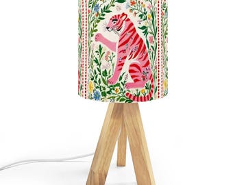 Preppy Chinoiserie Tiger Wood Tripod Table Lamp Bedside Light Birthday Gift Minimalist Animal Theme Dopamine Decor