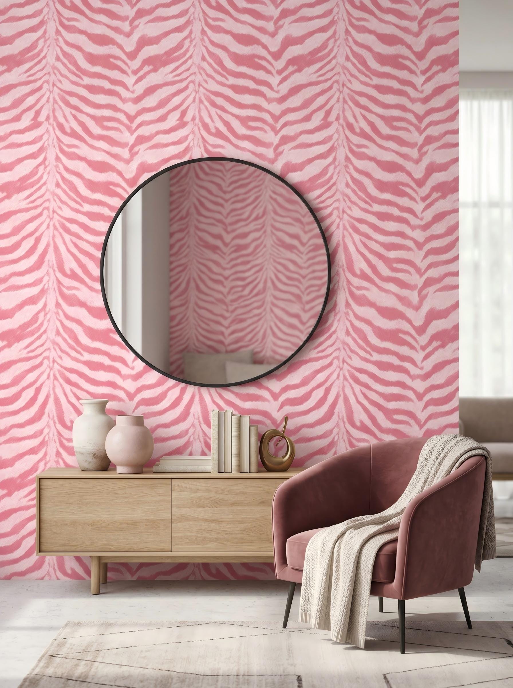 Pink Zebra Print Peel and Stick Wallpaper Preppy Animal Print Mural ...