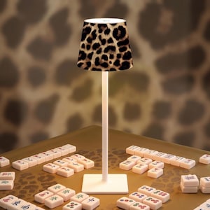 Leopard Print Mahjong Table Lamp Cordless LED Rechargeable Game Night Lighting Chic Mahjong Decor Gift for Hostess or Players