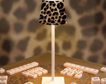 Leopard Print Mahjong Table Lamp Cordless LED Rechargeable Game Night Lighting Chic Mahjong Decor Gift for Hostess or Players