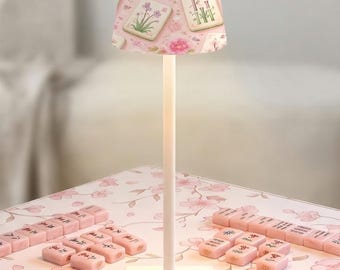 Mahjong Table Lamp, Rechargeable Cordless LED Desk Light, Pink Mahjong Decor, Game Night Lighting, Game Room Decor Gift