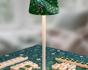 Preppy Chinoiserie Peacock Mahjong Table Lamp Cordless LED Rechargeable Game Night Lighting Chic Mahjong Decor Gift for Hostess or Players