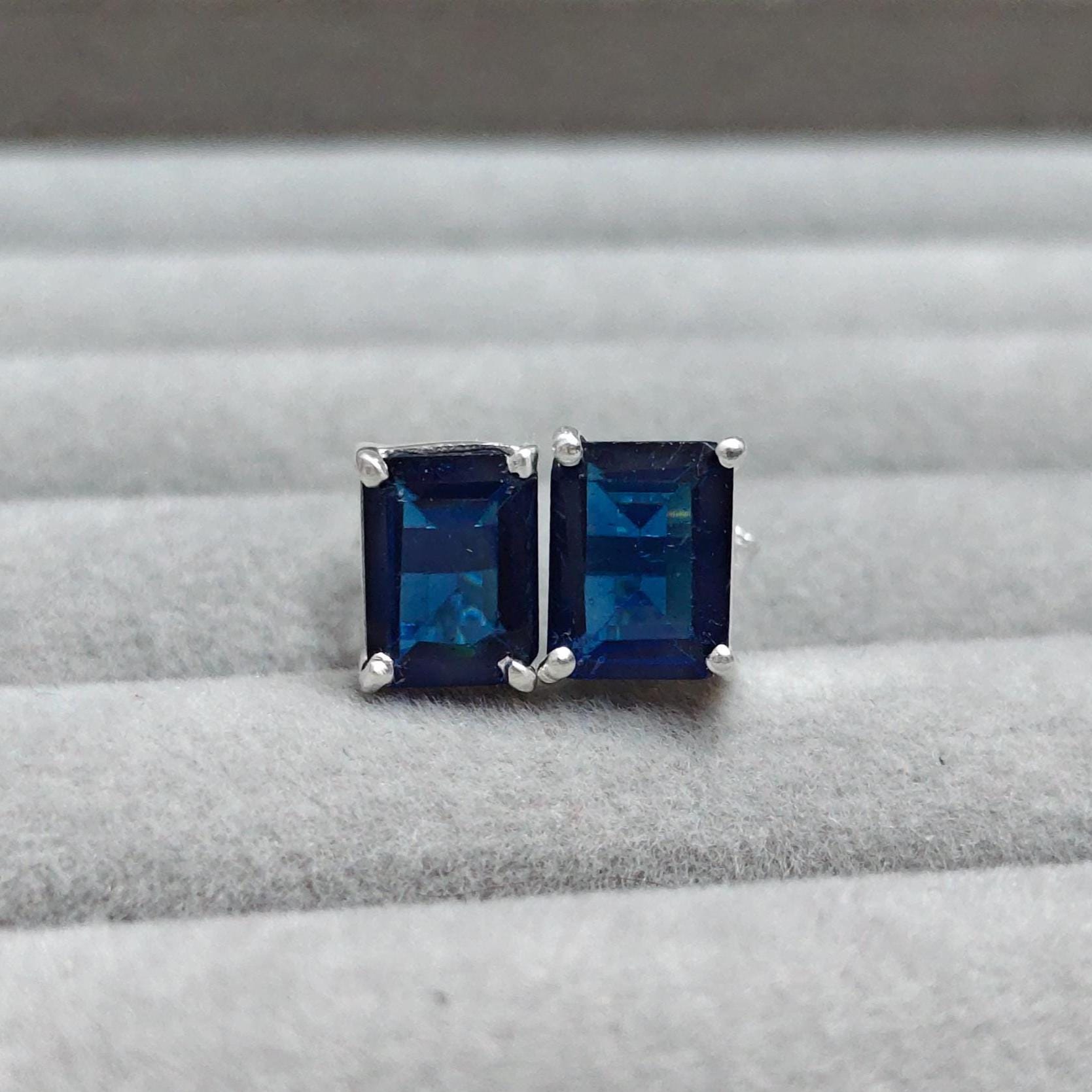Blue sapphire Tops, 925 Solid Sterling Silver Studs,Lab grown Blue…