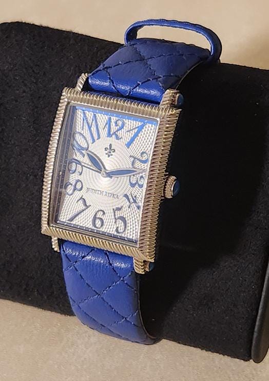 Judith Ripka Women\'s Square Blue Dial Crystal Bezel Leather Strap Swiss Watch Judith Ripka Blue Wristwatches for sale | eBay main image 4