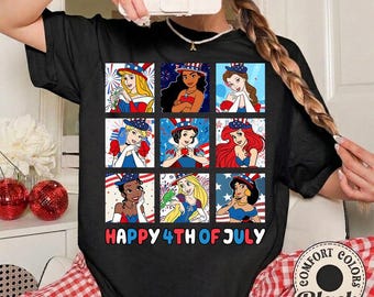 Disneyland Princess Happy Independence Day Shirt, WDW Disneyland Girl Trip Patriotic American Shirt, Family US Flag Freedom 4th of July