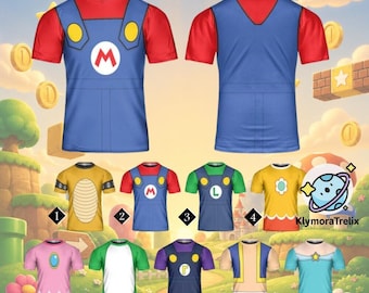 Maglietta cosplay di Mario, maglietta con costume di Super Mario e Luigi, maglietta di gruppo per Halloween e Natale, maglietta divertente coordinata per la festa di compleanno in famiglia