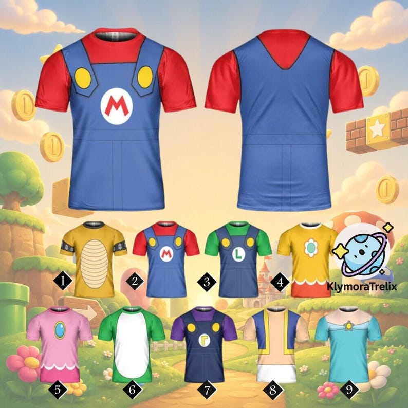 Mario Costume Cosplay Shirt, Super Mario Luigi Costume Tee, Group Halloween Christmas Shirt, Funny Family Matching Birthday Party image 1