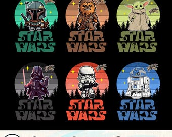 Starwars Characters Bundle PNG, Superhero Png, Disneyland Family Matching Png, Ahsoka Png, R2D2 Png, Darth Vader Digital File, Starwars Gift