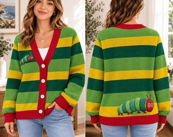 Very Hungry Caterpillar Cardigan, Eric Carle Storybook Sweater, Back To School Gift, Teacher Appreciation Gift, Bookish Librarian Outfit
