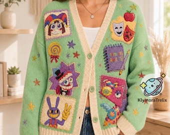 L'incroyable cardigan de professeur de cirque numérique, cardigan personnages de cirque numérique, joli tricot Pomni Jax, joli cadeau de fan de Tadc, cadeau pour elle