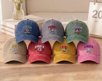 EMBROIDERED Circus Movie Hat, Custom Circus Characters Embroidered Cap, Circus Character Embroidered Hat, Pomni Jax Ragatha Cap