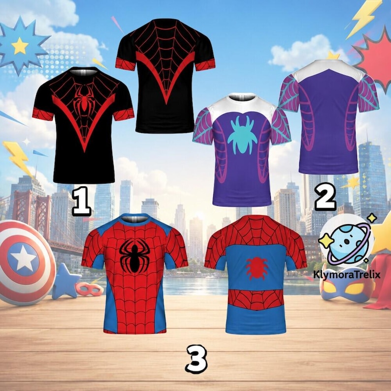 Maglietta cosplay di Spider-Man, costume di Halloween di Spider-Man, Miles Morales Venom Spider-Verse, magliette coordinate per tutta la famiglia di Spider-Man immagine 1