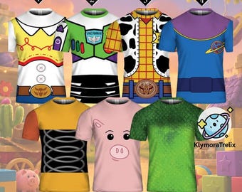Maglietta cosplay di Toy Story con Woody, Buzz Lightyear, Jessie, Rex e Bo Peep, magliette coordinate per tutta la famiglia di Toy Story, magliette di gruppo Pixar