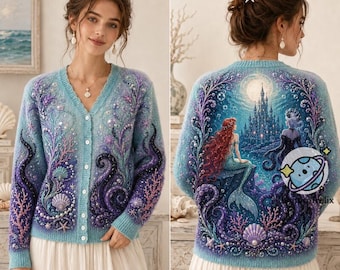 Disneyland The Little Mermaid Under The Sea Cardigan, Flounder Sebastian Cardigan, Disneyland Princess Cardigan, Disneyland Trip Outfits