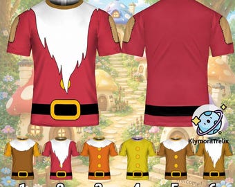 Maglietta cosplay dei Sette Nani, maglietta del nano di Biancaneve, maglietta di gruppo per Halloween e Natale, maglietta divertente coordinata per la festa di compleanno in famiglia