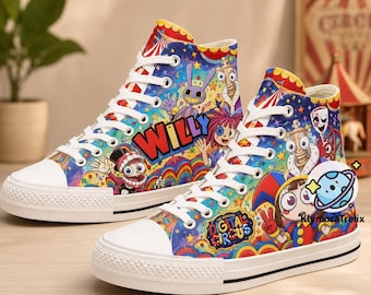 Die fantastischen Digital Circus Sneakers, personalisierte TADC-Sneakers, High-Top-Sneakers, Geschenk zum Schulanfang, Geburtstagsgeschenk