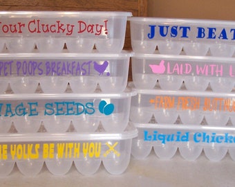 Reusable Plastic Egg Carton with funny sayings, colorful lettering