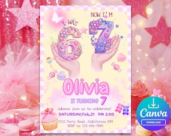 6-7 Birthday Invitation for Girls, I Was 6 Now 7 Meme Template #67