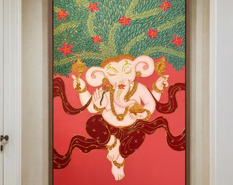 3D Textured Ganesha Painting, Large Acrylic Indian Art, Spiritual Decor