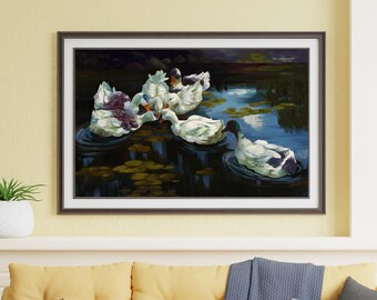 Alexandar Koester Duck Pond Painting, Impasto Oil Style, Cottagecore Art (PDF Download)