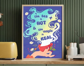 Hand-Painted Tea Art Print, Whimsical Kitchen Wall Art (Digital Download)