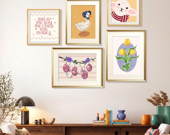 Easter Gallery Wall Art Set, Christian Spring Decor, Goose Lamb Prints (Digital Download)