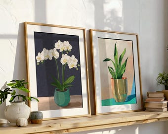 Set of 2 Ghibli Inspired Nature Prints, Whimsical Botanical Wall Art (Digital Download)