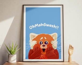 Red Panda Art Print – Surprised Kawaii Animal Poster (Digital Download)