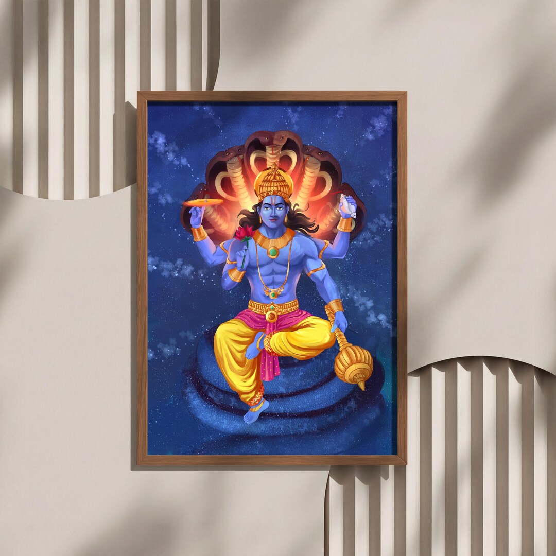 Lord Vishnu Wall Art, Hindu God Poster, Indian Mythology Print (digital ...