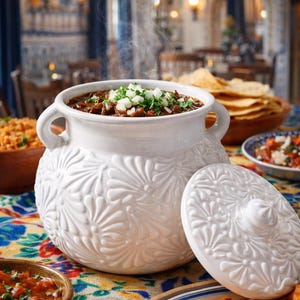 Talavera Serving Pot W/ Lid | White | Lead Free