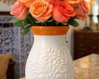 Talavera Flower Vase | Brown & White | Lead Free