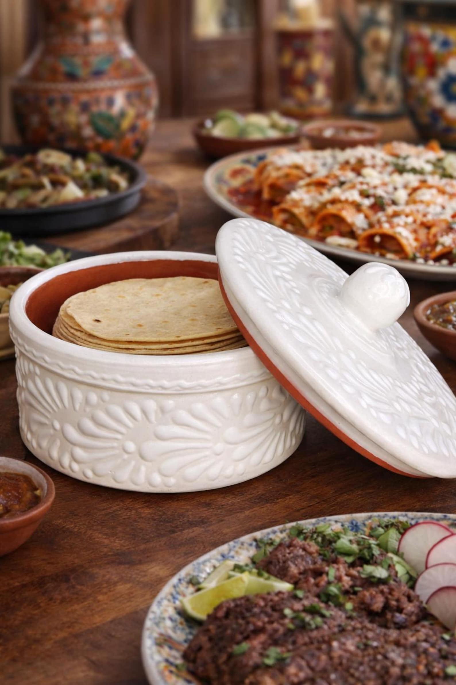 Talavera Tortilla Warmer | White | Lead Free