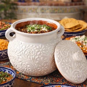 Talavera Serving Pot W/ Lid | White | Lead Free