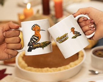 Tazza con illustrazione di upupa, tazza da caffè "Messaggero dell'Alba", regalo per appassionati di birdwatching, ideale per il nonno.