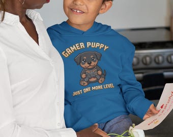 Gamerpuppy-hoodie, gametrui voor jongeren, kawaii rottweilershirt voor kinderen