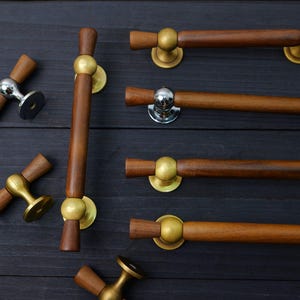 Brass Walnut Gold Handles,Natural Walnut Kitchen Cabinet Knobs,Vintage Wooden Drawer Pull, Kitchen Cabinet Hardware Pulls Cabinet handles