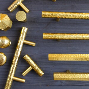 Brass Hammered Hexagon Handles, Hammer Pattern Brass Cupboard Handle,kitchen Brass Handles,Golden Dresser Pull,Modern Furniture Hardware