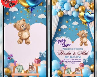 Baby Shower Animated Invite,Teddy Bear Video Invitation, Mobile Evite Template, Text Message Digital
