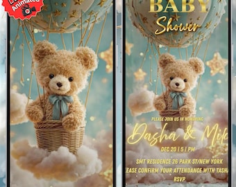 Teddy Bear Baby Shower Video Invitation, Animated We Can Bearly Wait Invite, Digital Gender Neutral Evite,