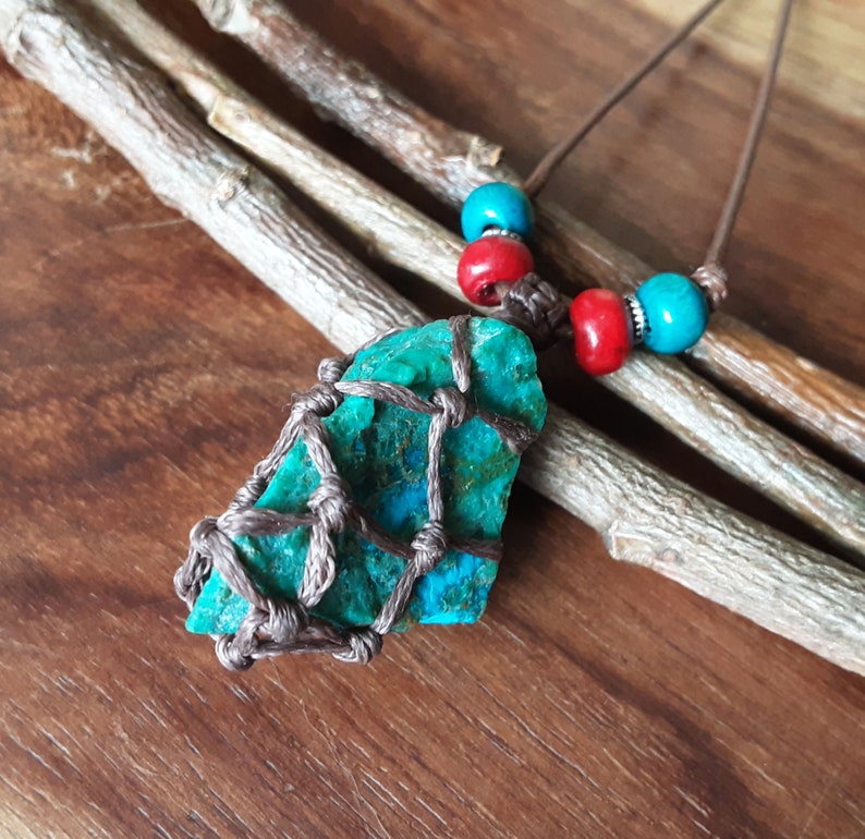Chrysocolla necklace handmade Macrame necklace Chrysocolla image 0