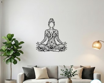 Yoga Metall Wand Kunst - Lotus Pose Frau, Meditation Raum Dekor, Boho Zen Wand Skulptur, Yoga Studio Schild, Aluminium Wandbehang