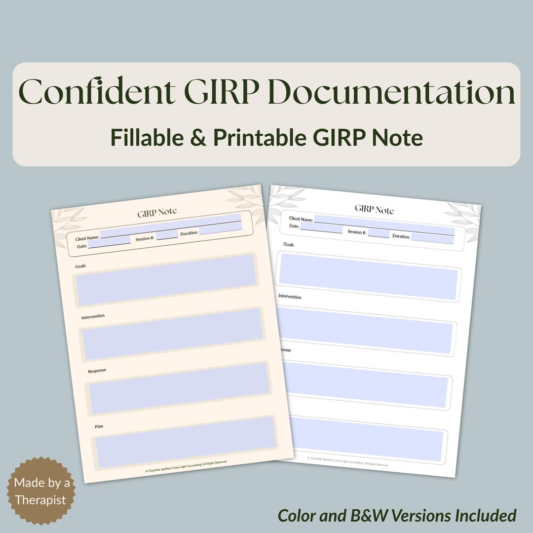 Girp Progress Note Example Pdf GIRP Therapy Progress Note Template | Session Documentation for Private ...