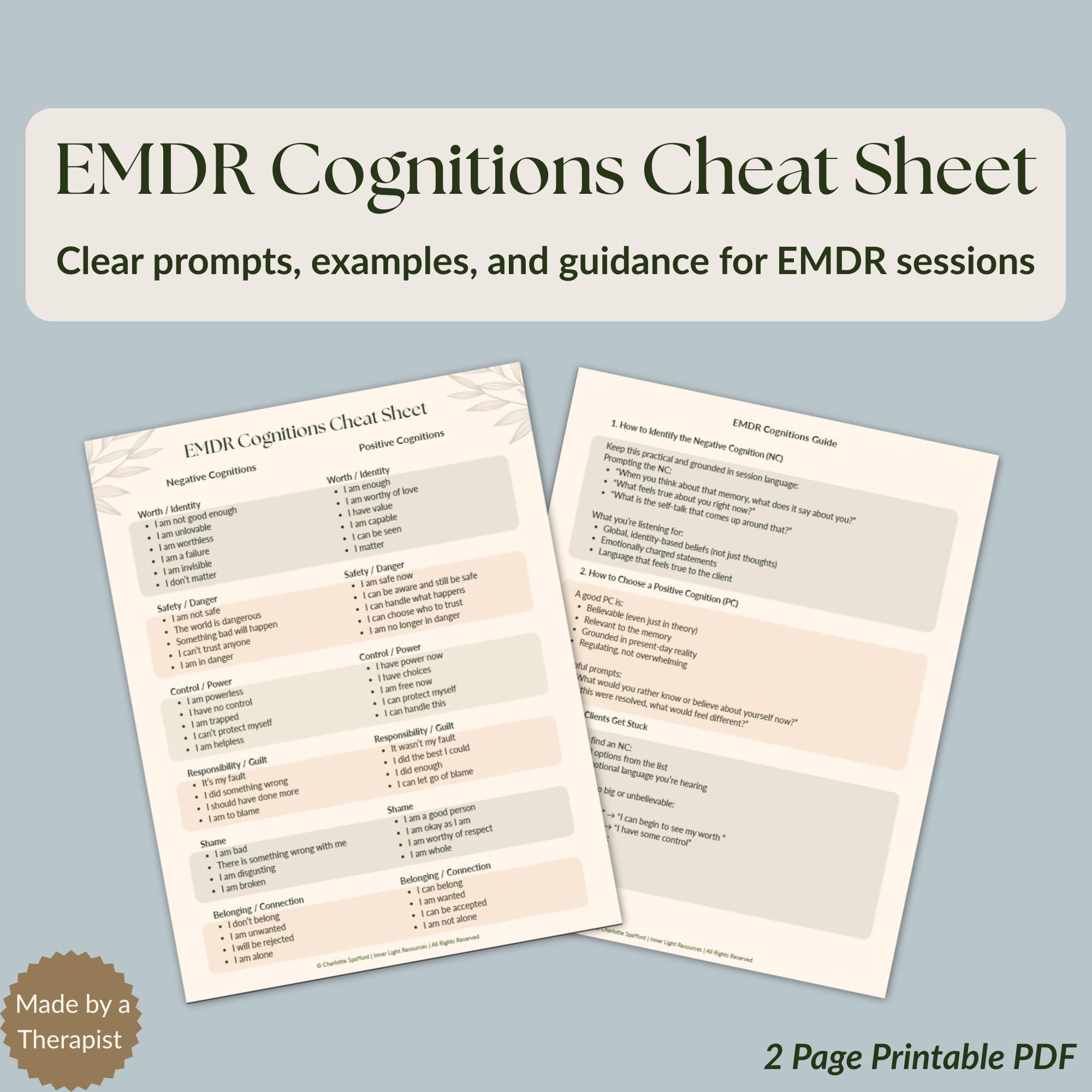 Emdr Container Example List.pdf EMDR Cognitions Cheat Sheet | NC & PC List + Therapist Guide - Etsy