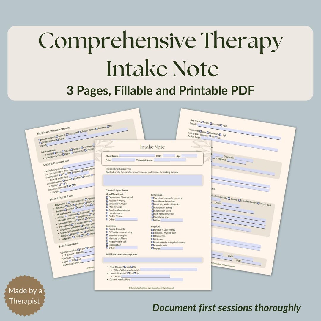Intake Report Example Therapy Intake Assessment Form | First Session Clinical Evaluation ...