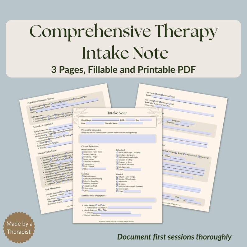 Therapy Intake Assessment Form | First Session Clinical Evaluation ...
